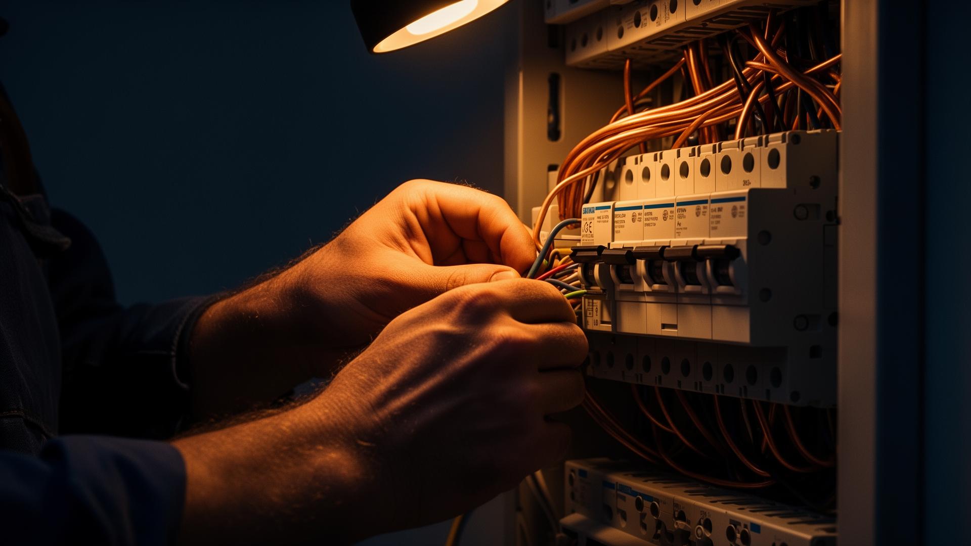 Electrician wiring a modern residential switchboard